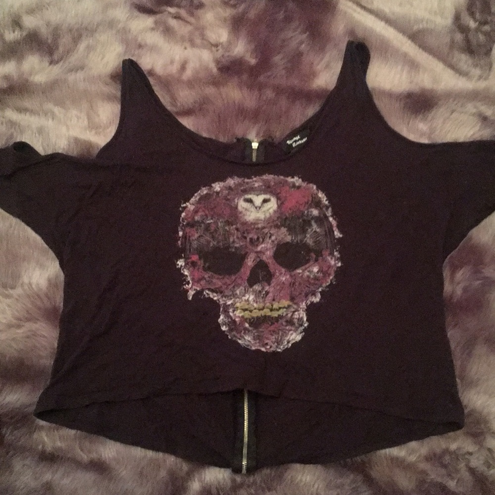 Cold Shoulder Crop Top w/ Zipper Back